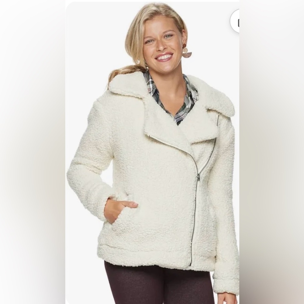 Sonoma Women's White Sherpa Fleece Lined Jacket